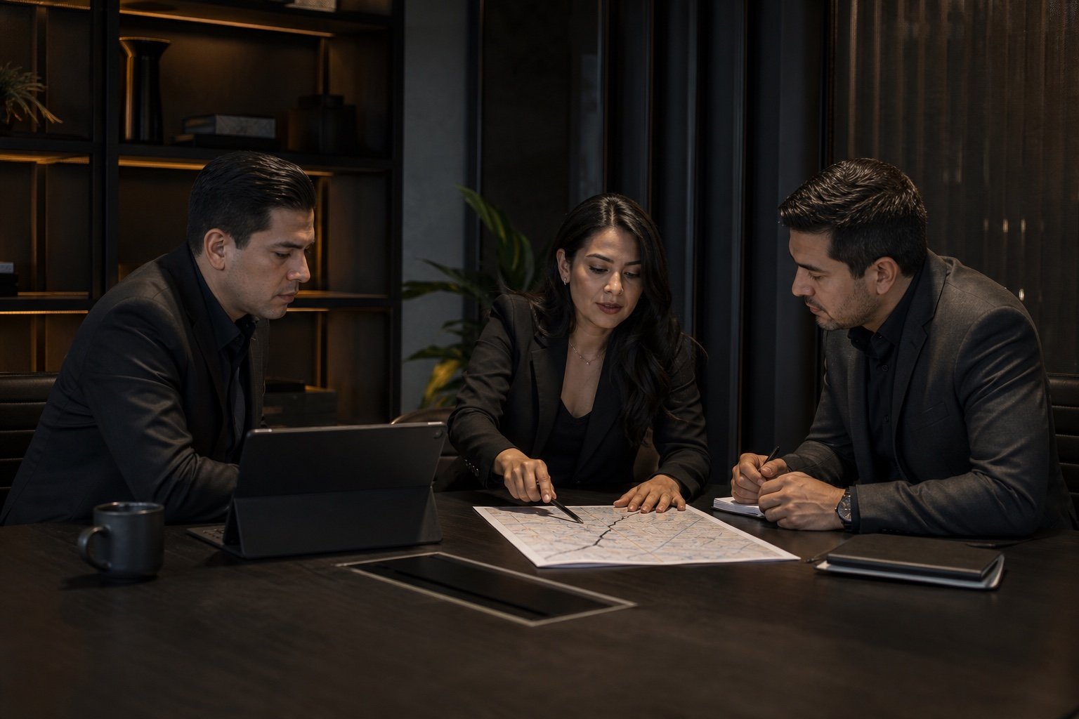 Equipo profesional evaluando rutas y condiciones de un servicio